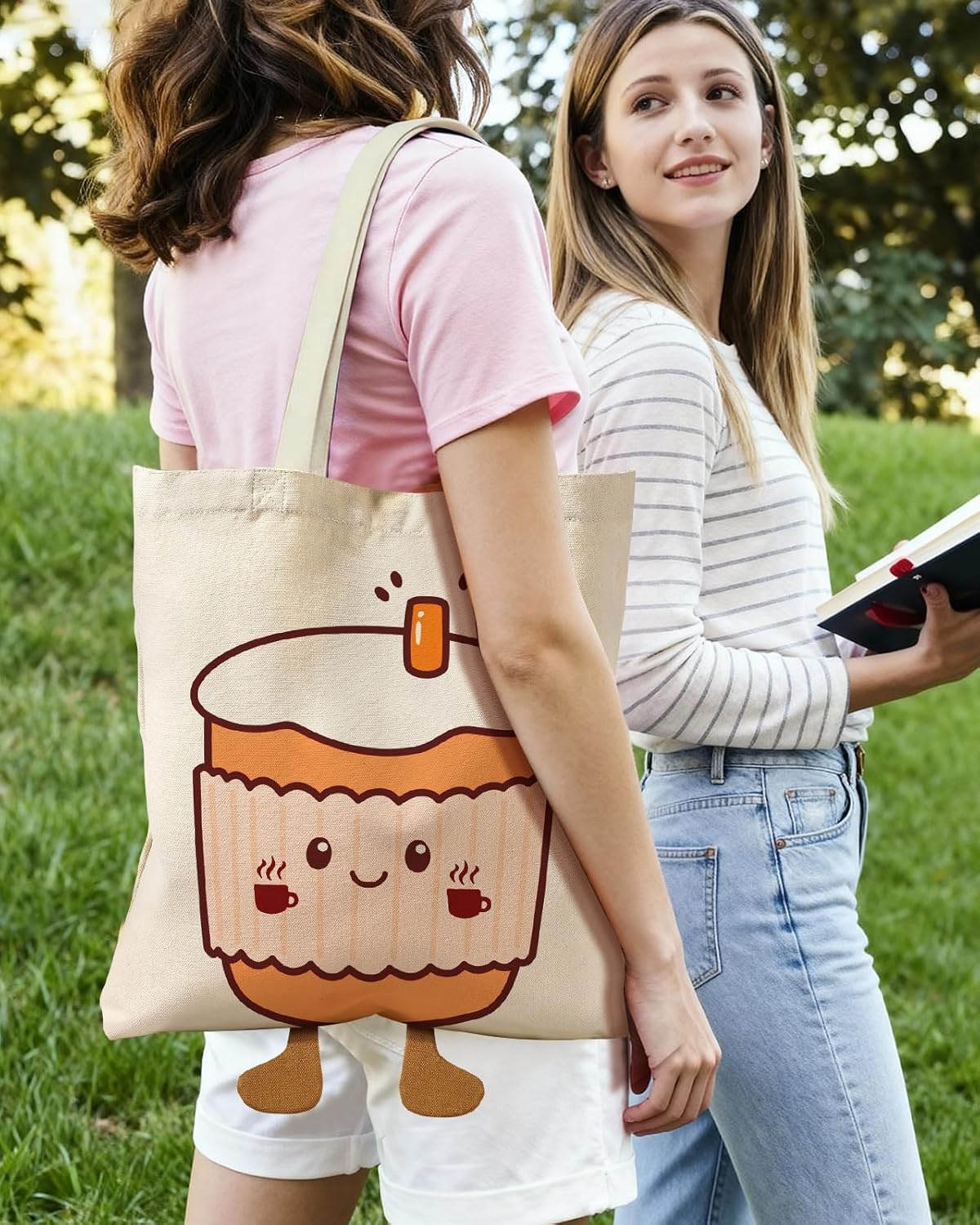 image:imageMiss Adola Funny Feet Cute Canvas Tote Bag for Women Magnetic Closure amp Inner Pocket Cartoon Cotton Tote Bags for GirlsCoffee