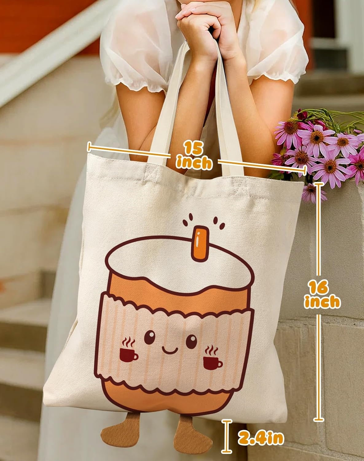 image:imageMiss Adola Funny Feet Cute Canvas Tote Bag for Women Magnetic Closure amp Inner Pocket Cartoon Cotton Tote Bags for GirlsCoffee