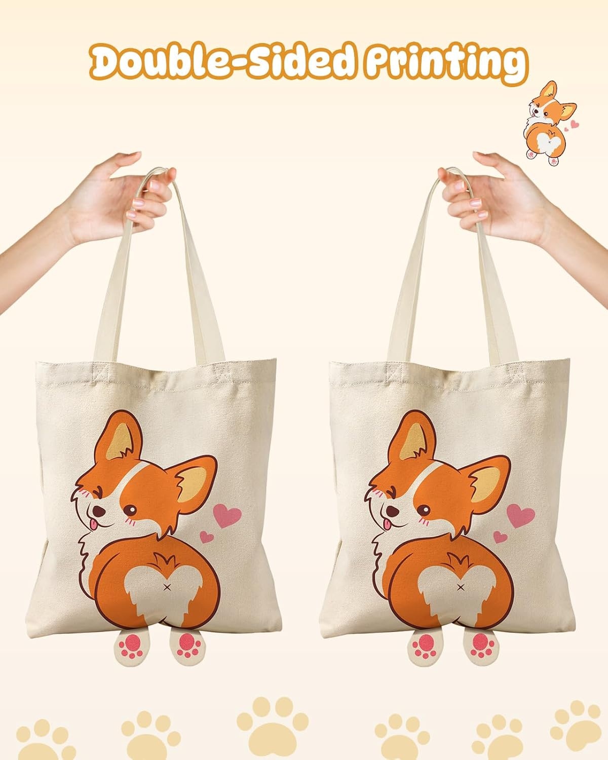 image:imageMiss Adola Funny Feet Cute Canvas Tote Bag for Women Magnetic Closure amp Inner Pocket Cartoon Cotton Tote Bags for GirlsCorgi