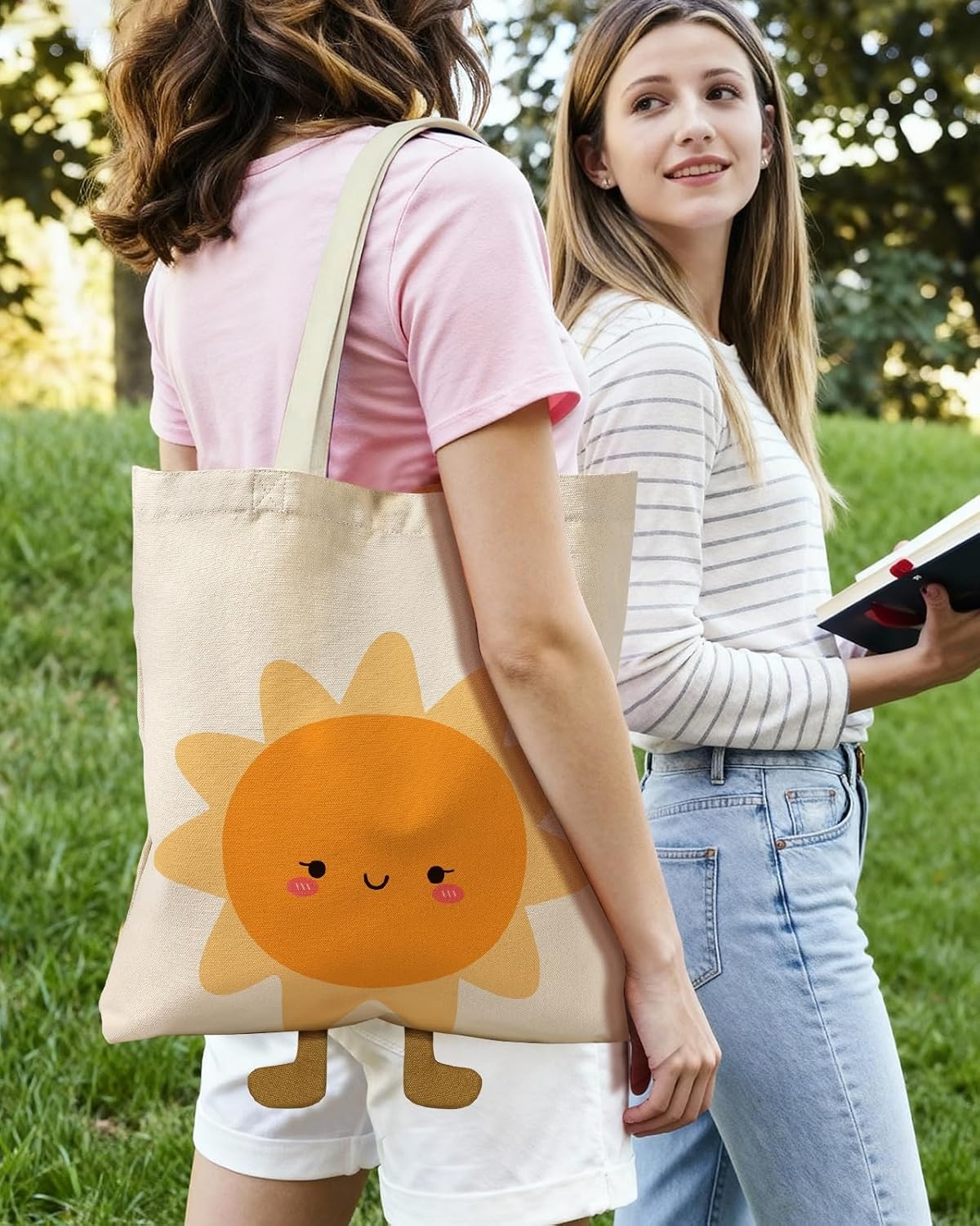 image:imageMiss Adola Funny Feet Cute Canvas Tote Bag for Women Magnetic Closure amp Inner Pocket Cartoon Cotton Tote Bags for GirlsSun