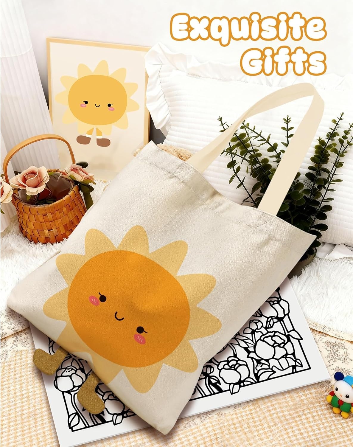 image:imageMiss Adola Funny Feet Cute Canvas Tote Bag for Women Magnetic Closure amp Inner Pocket Cartoon Cotton Tote Bags for GirlsSun