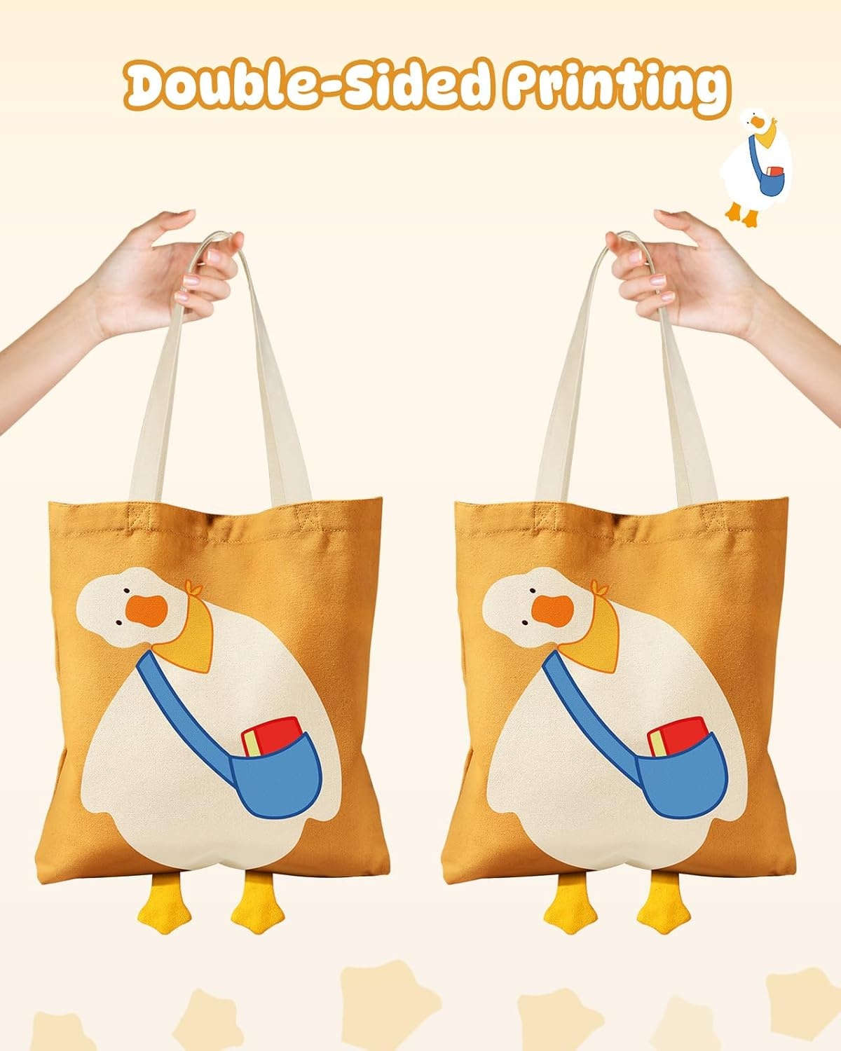 image:imageMiss Adola Funny Feet Cute Canvas Tote Bag for Women Magnetic Closure amp Inner Pocket Cartoon Cotton Tote Bags for GirlsYellow Duck