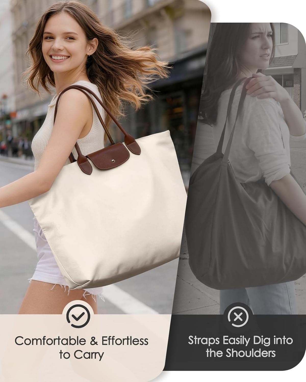 image:imageMiss Adola Nylon Tote Bag for Women Lightweight Foldable Tote Bag with Large Capacity for Travel Work TeacherBeige