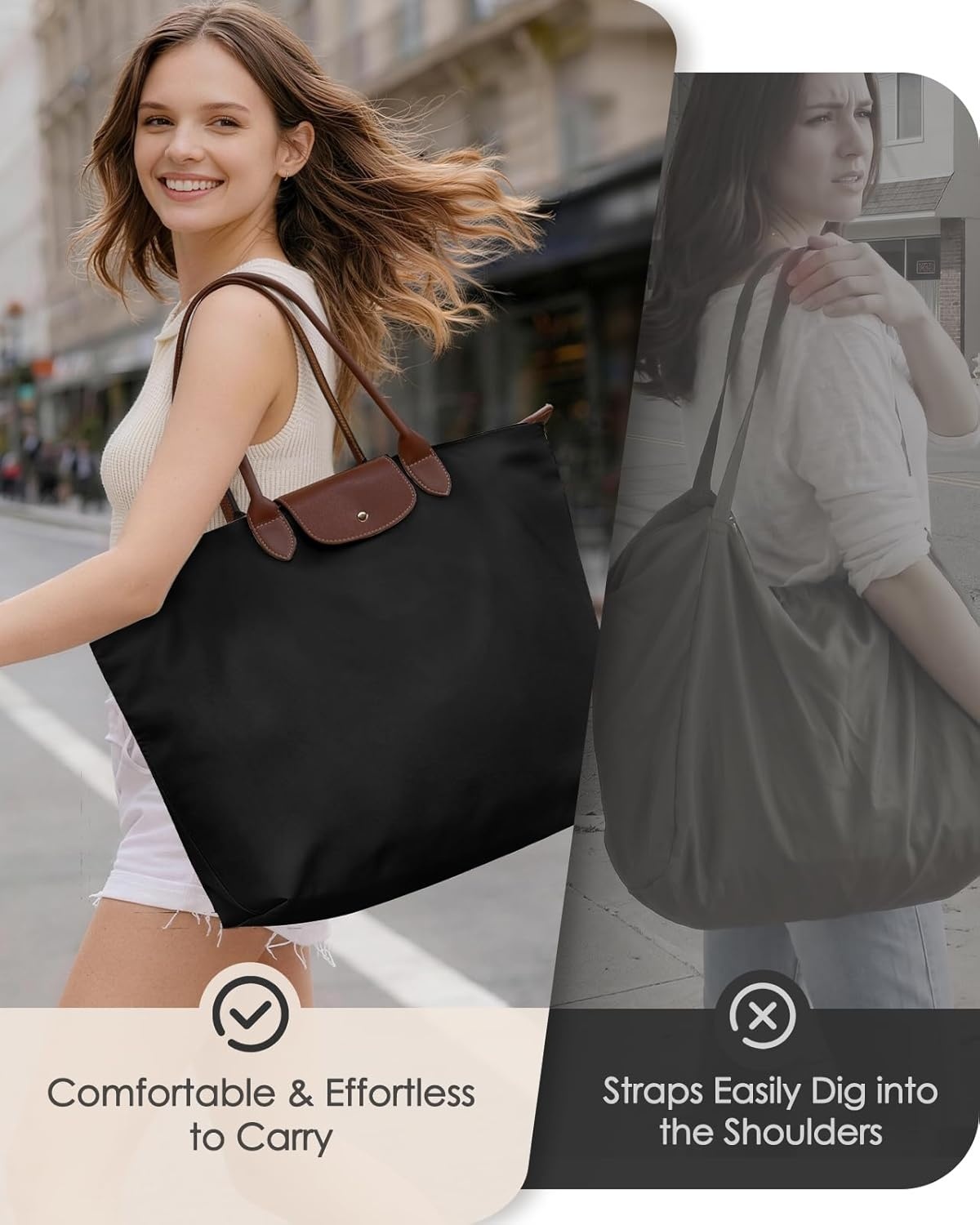 image:imageMiss Adola Nylon Tote Bag for Women Lightweight Foldable Tote Bag with Large Capacity for Travel Work TeacherBlack