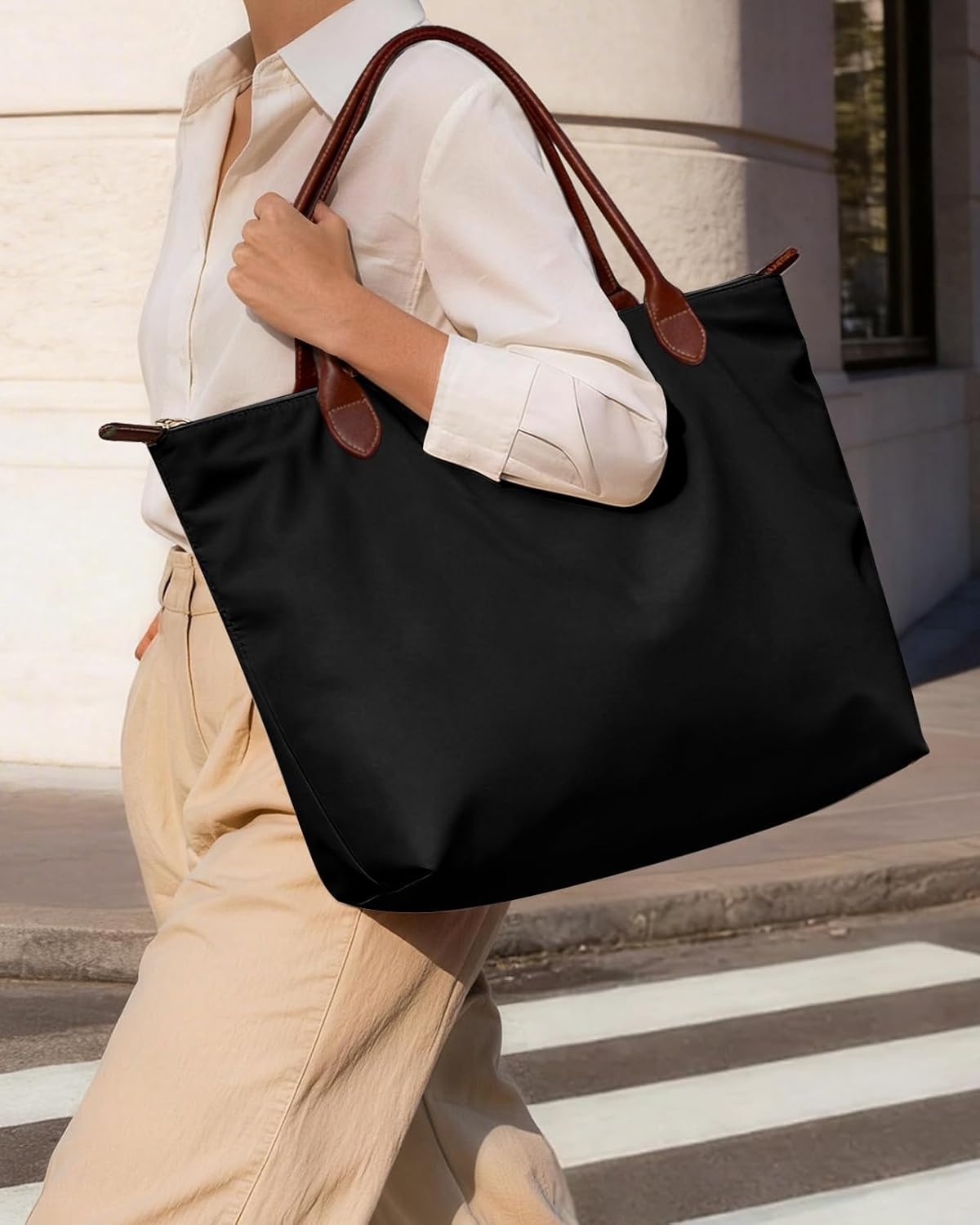 image:imageMiss Adola Nylon Tote Bag for Women Lightweight Foldable Tote Bag with Large Capacity for Travel Work TeacherBlack