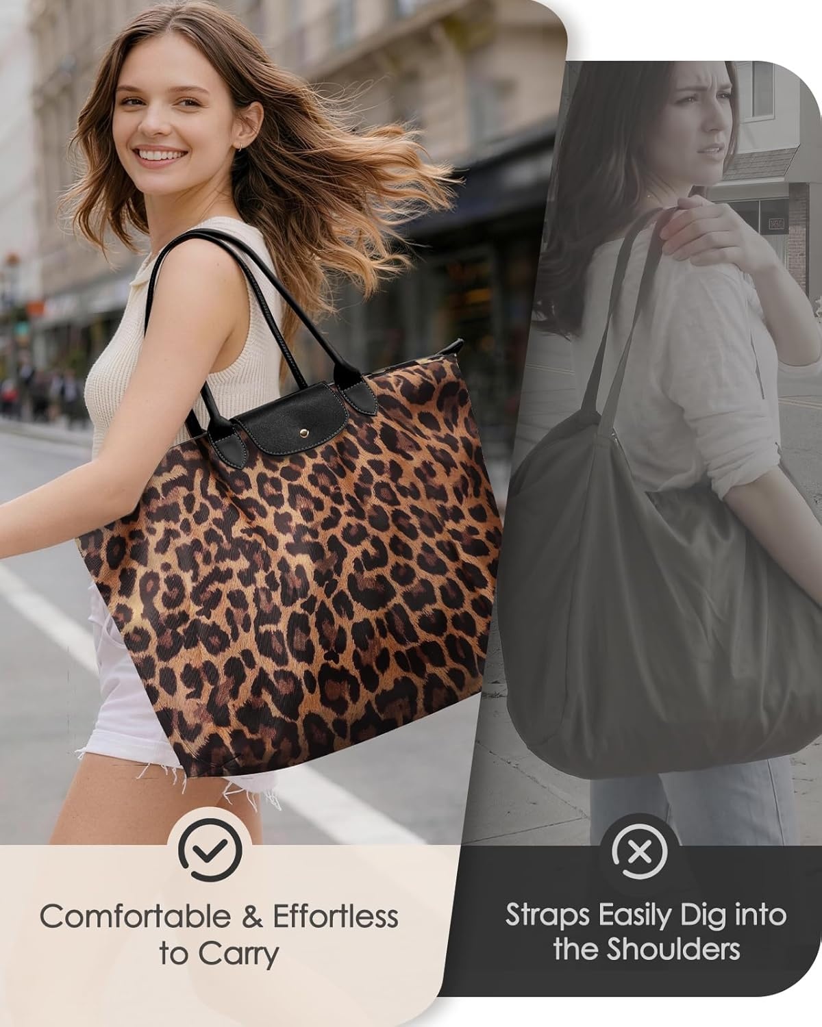 image:imageMiss Adola Nylon Tote Bag for Women Lightweight Foldable Tote Bag with Large Capacity for Travel Work TeacherLeopard