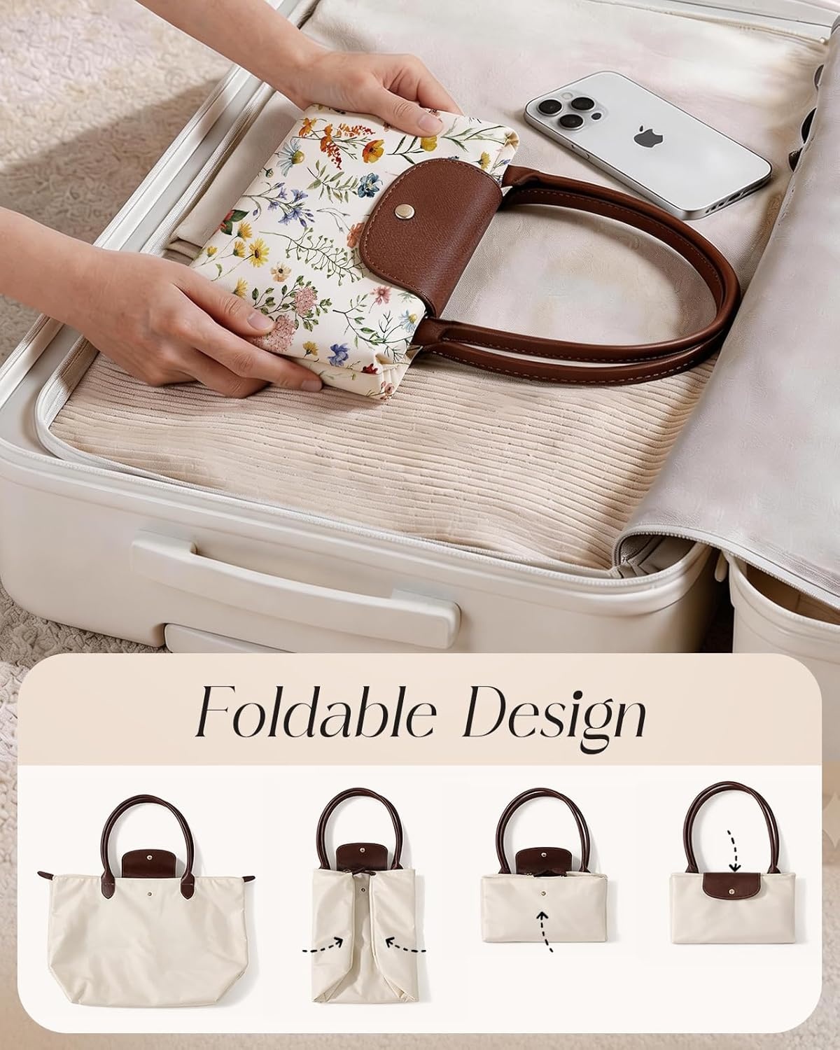 image:imageMiss Adola Nylon Tote Bag for Women Lightweight Foldable Tote Bag with Large Capacity for Travel Work TeacherVintage Floral