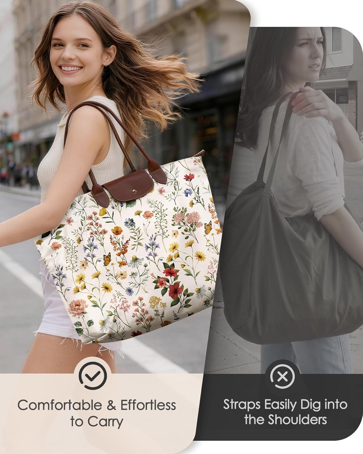 image:imageMiss Adola Nylon Tote Bag for Women Lightweight Foldable Tote Bag with Large Capacity for Travel Work TeacherVintage Floral