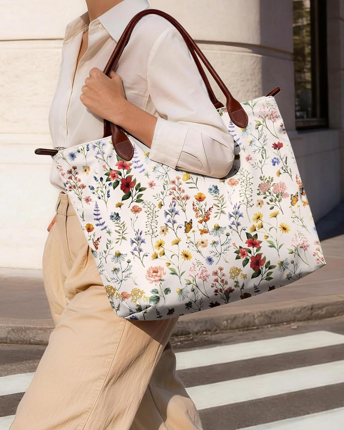 image:imageMiss Adola Nylon Tote Bag for Women Lightweight Foldable Tote Bag with Large Capacity for Travel Work TeacherVintage Floral