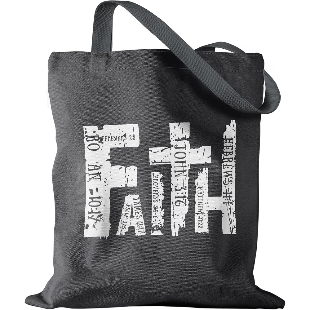 image:imageMiss Adola Aesthetic Canvas Tote Bag for Women Sturdy Cloth Cotton Totes Bag with Pattern Shoulder Bag for Shopping Grocery Gym Grey Word Graffiti Faith