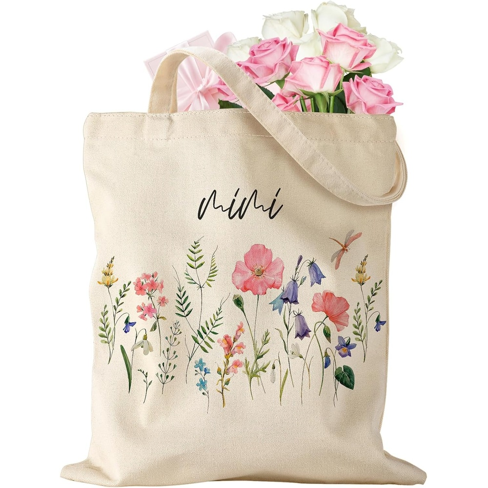 image:imageMiss Adola Canvas Mama Tote Bag for Women Aesthetic Cute Tote Bag Grandma Appreciation Resuable Shoulder Bag for DailyMimi Flowers