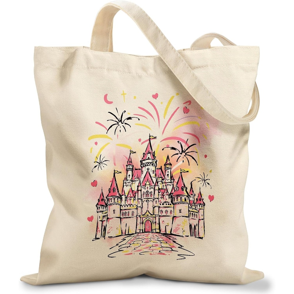 image:imageMiss Adola Canvas Tote Bag for Women Aesthetic Canvas Bag with Zipper Cute Stylish Reusable Shoulder Totes for Shopping Work Daily Vacation Bianfu FlowerBow Castle