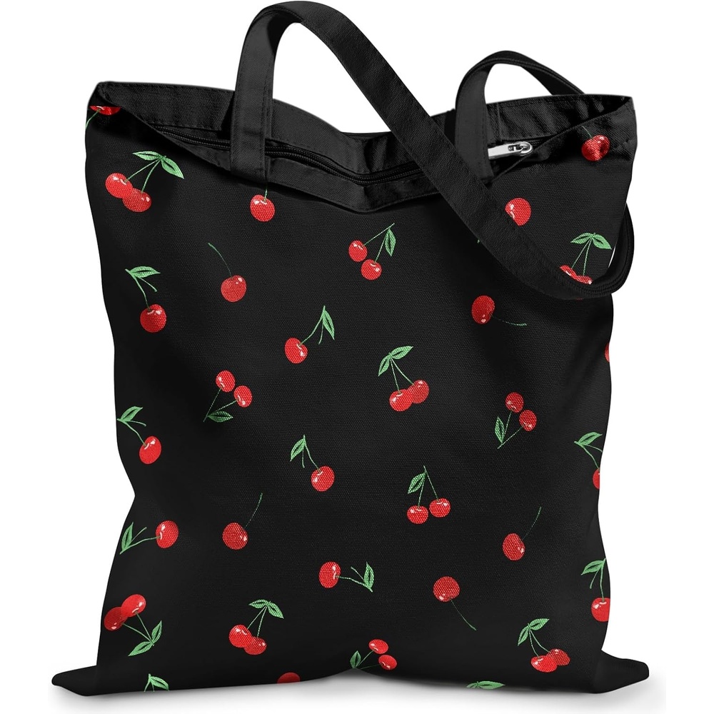 image:imageMiss Adola Canvas Tote Bag with Zipper Cute Canvas Bags for Women Aesthetic Design Reusable Totes for Shopping Work TravelBlack Cherry