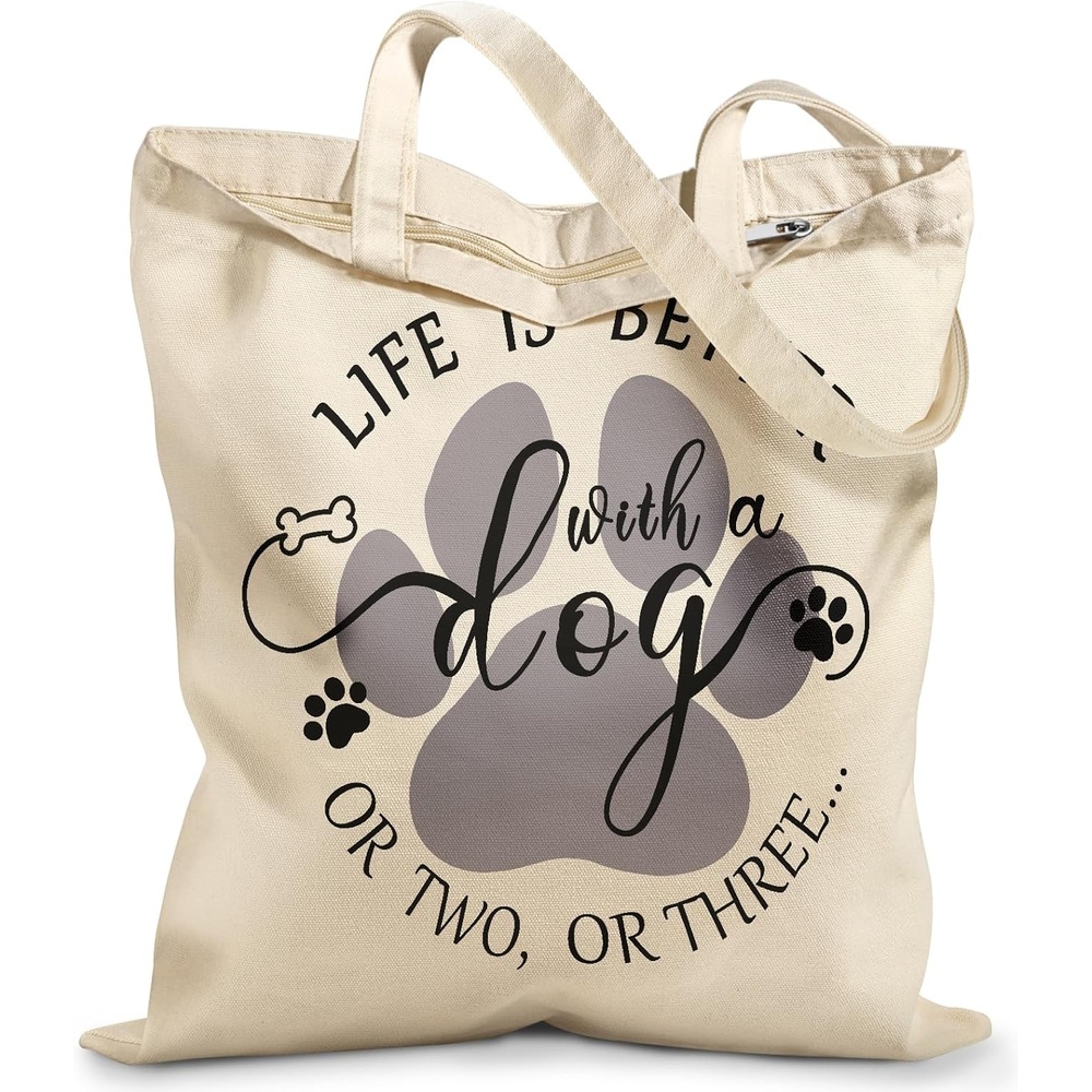 image:imageMiss Adola Canvas Tote Bag with Zipper Cute Canvas Bags for Women Aesthetic Design Reusable Totes for Shopping Work TravelDog Paw