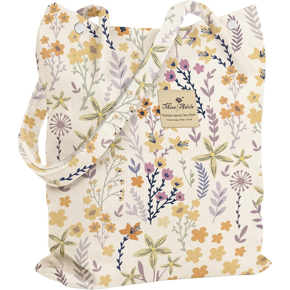 image:imageMiss Adola Corduroy Tote Bag for Women Reusable Totes with Magnetic Buckle amp Pocket Aesthetic Design Work Grocery BagsSmall Floral