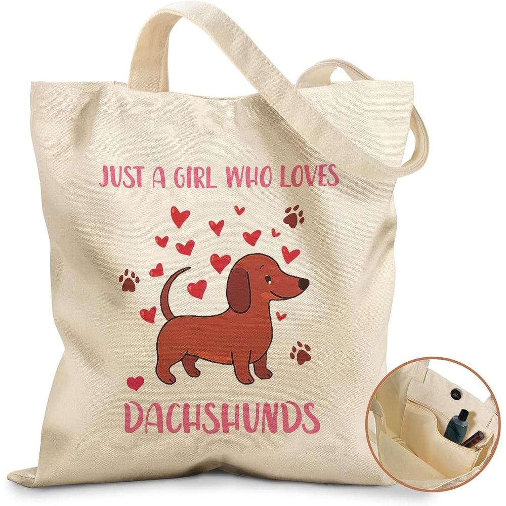 image:imageMiss Adola Cute Canvas Tote Bag for Women Girls Animal Lover Aesthetic Bags with Magnetic Buckle and Zipper Inner PocketDachshund
