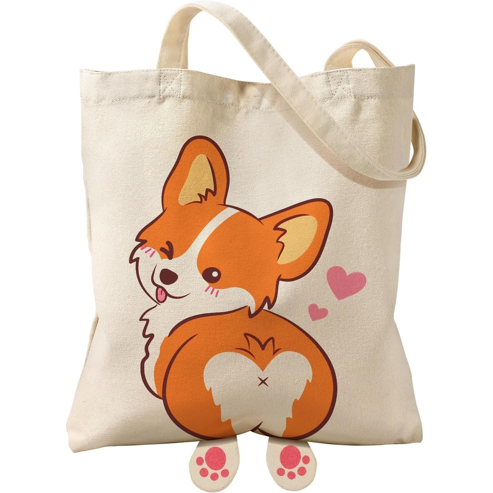 image:imageMiss Adola Funny Feet Cute Canvas Tote Bag for Women Magnetic Closure amp Inner Pocket Cartoon Cotton Tote Bags for GirlsCorgi