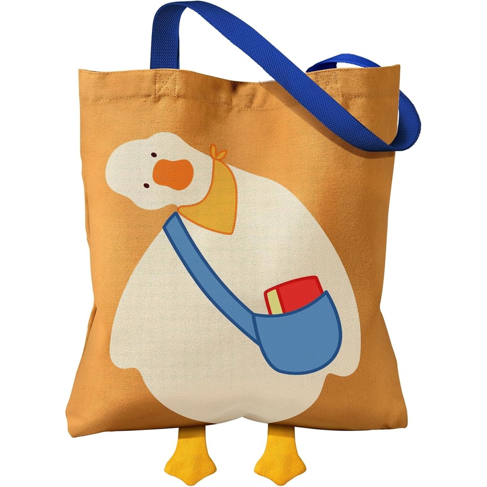 image:imageMiss Adola Funny Feet Cute Canvas Tote Bag for Women Magnetic Closure amp Inner Pocket Cartoon Cotton Tote Bags for GirlsYellow Duck