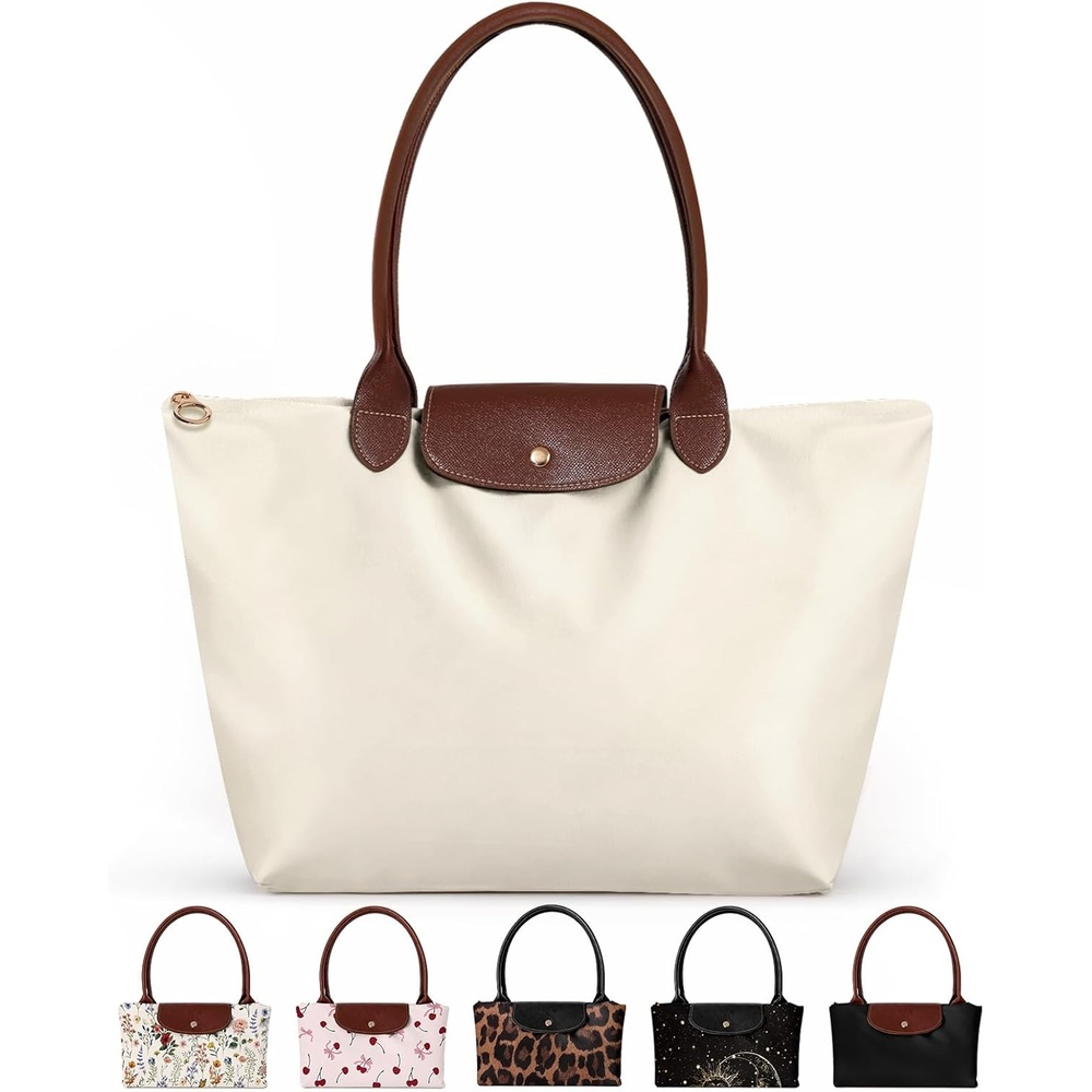 image:imageMiss Adola Nylon Tote Bag for Women Lightweight Foldable Tote Bag with Large Capacity for Travel Work TeacherBeige