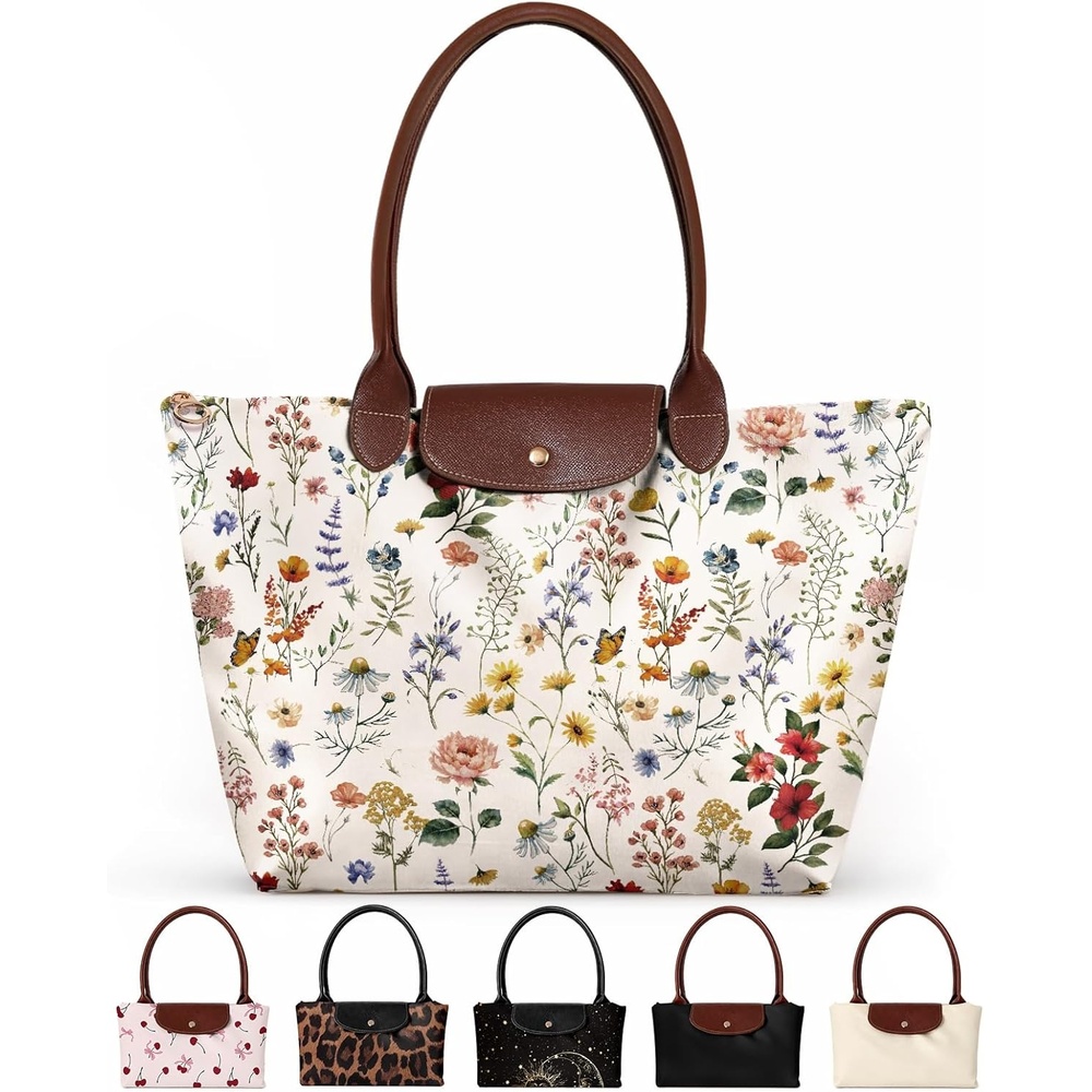 image:imageMiss Adola Nylon Tote Bag for Women Lightweight Foldable Tote Bag with Large Capacity for Travel Work TeacherVintage Floral