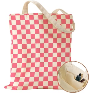 image:imageMiss Adola Aesthetic Canvas Tote Bag with Inner Pocket for Women Cloth Cotton Totes Bag with Pattern for Shopping Gym Grid Pattern