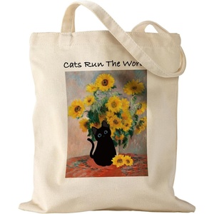 image:imageMiss Adola Aesthetic Canvas Tote Bag with Inner Pocket for Women Unique Funny Pattern Design Casual Sturdy Cloth Cotton Totes Bag with Pattern for Vacation Shopping Work Gym Sunflower Cats