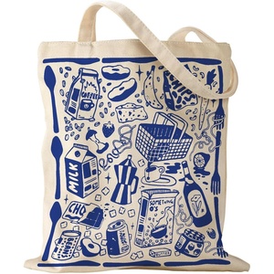 image:imageMiss Adola Aesthetic Canvas Tote Bag with Pattern for Women Funny Groovy Blue Doodle Western Food Art Style Design Casual Cloth Cotton Totes Bag for Vacation Shopping Grocery Gym