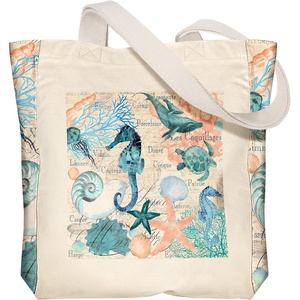 image:imageMiss Adola Aesthetic Heavy Canvas Tote Bag  with Pocket for Women Large Cloth Cotton Tote Bag for Shopping Gym Work Travel Beach Vacation Marine Life