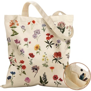 image:imageMiss Adola Aesthetic Tote Bag  with Magnetic Buckle and Zipper Inner Pocket for Women Lady Cloth Cotton Tote Bag for Gym Work Travel Shopping Little Flower