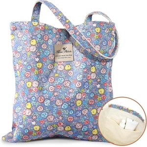 image:imageMiss Adola Aesthetic Tote Bag for Women  Reusable Shoulder Bag with Buckle Fabric Bag for Gym Travel WorkBlue Colorful Flowers