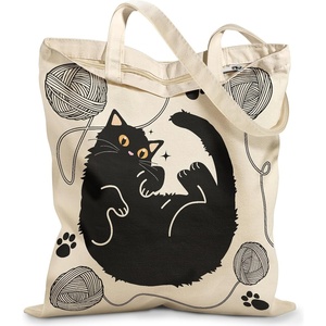 image:imageMiss Adola Canvas Tote Bag with Zipper  Cute Canvas Bags for Women Aesthetic Design Reusable Totes for Shopping Work TravelBlack Cat
