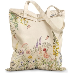 image:imageMiss Adola Canvas Tote Bag with Zipper  Cute Canvas Bags for Women Aesthetic Design Reusable Totes for Shopping Work TravelFresh Flowers