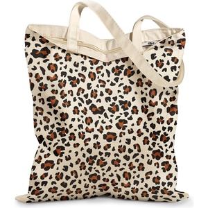 image:imageMiss Adola Canvas Tote Bag with Zipper  Cute Canvas Bags for Women Aesthetic Design Reusable Totes for Shopping Work TravelLeopard Print