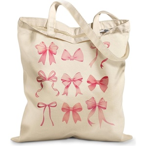 image:imageMiss Adola Canvas Tote Bag with Zipper  Cute Canvas Bags for Women Aesthetic Design Reusable Totes for Shopping Work TravelPk Bow Knot