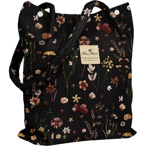 image:imageMiss Adola Corduroy Tote Bag for Women  Reusable Totes with Magnetic Buckle amp Pocket Aesthetic Design Work Grocery BagsBlack Grow Flower