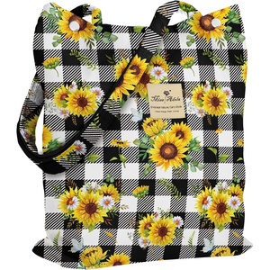 image:imageMiss Adola Corduroy Tote Bag for Women  Reusable Totes with Magnetic Buckle amp Pocket Aesthetic Design Work Grocery BagsPlaid Sunflower