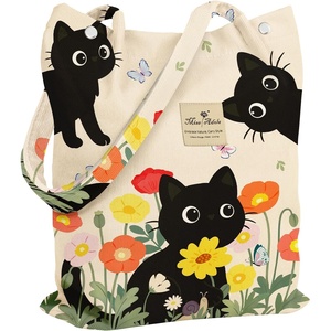 image:imageMiss Adola Corduroy Tote Bag for Women  Reusable Totes with Magnetic Buckle amp Pocket Aesthetic Design Work Grocery BagsThree Cats