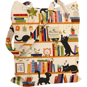image:imageMiss Adola Corduroy Tote Bag for Women  Reusable Totes with Magnetic Buckle amp Pocket Aesthetic Design Work Grocery BagsWt Bookshelf Black Cat