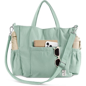 image:imageMiss Adola Crossbody Corduroy Tote Bag for Women Large Tote Bag with MultiPockets and Zipper for Travel WorkBeangreen