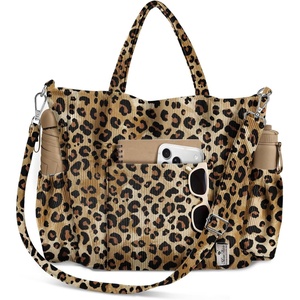 image:imageMiss Adola Crossbody Corduroy Tote Bag for Women Large Tote Bag with MultiPockets and Zipper for Travel WorkClassic Leopard Print