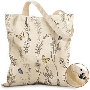 image:imageMiss Adola Cute Canvas Tote Bag for Women  with Magnetic Buckle and Zipper Inner Pocket for Girls Aesthetic Cotton Tote BagsWhite Flower