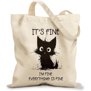 image:imageMiss Adola Cute Canvas Tote Bag for Women Girls  Animal Lover Aesthetic Bags with Magnetic Buckle and Zipper Inner PocketBlack Cat