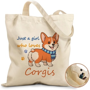 image:imageMiss Adola Cute Canvas Tote Bag for Women Girls  Animal Lover Aesthetic Bags with Magnetic Buckle and Zipper Inner PocketCorgi