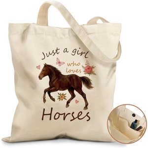 image:imageMiss Adola Cute Canvas Tote Bag for Women Girls  Animal Lover Aesthetic Bags with Magnetic Buckle and Zipper Inner PocketHorse