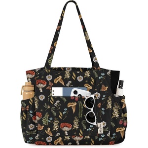 image:imageMiss Adola Cute Corduroy Tote Bag for Women  Large Capacity MultiPocket Shoulder Bag with ZipperBlack Mogu