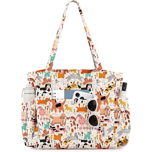 image:imageMiss Adola Cute Corduroy Tote Bag for Women  Large Capacity MultiPocket Shoulder Bag with ZipperCrayon Dog