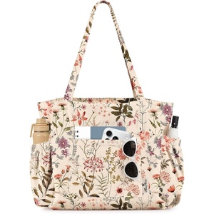 image:imageMiss Adola Cute Corduroy Tote Bag for Women  Large Capacity MultiPocket Shoulder Bag with ZipperVintage Floral