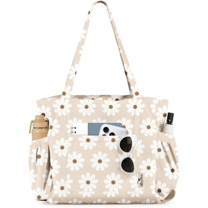 image:imageMiss Adola Cute Corduroy Tote Bag for Women  Large Capacity MultiPocket Shoulder Bag with ZipperWhite Daisy