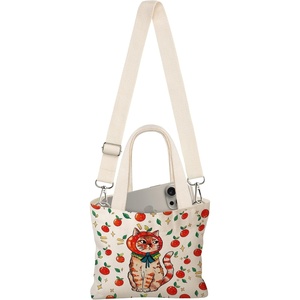 image:imageMiss Adola Cute Mini Canvas Tote Bag for Kids  Aesthetic Bags Size 8 6 Magnetic Buckle for Kids Girls Cloth CottonApple Cat