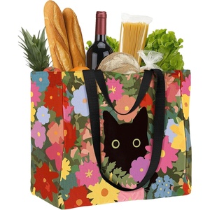image:imageMiss Adola Extra Large Canvas Grocery Tote Bag  Reusable Washable Shopping Shoulder Bag with Inner Pockets amp Handle StrapsCat Floral